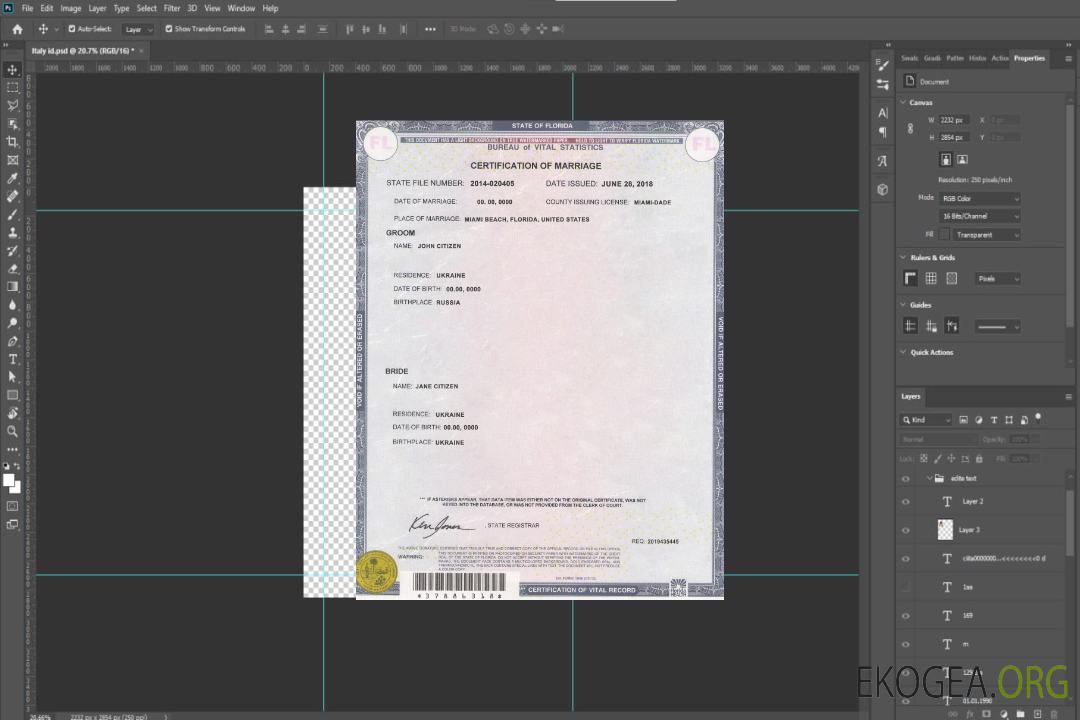 Modèle de certificat de mariage de l'État de Floride aux États-Unis au format PSD template Modèle de certificat de mariage de l'État de Floride aux États-Unis au format PSD template